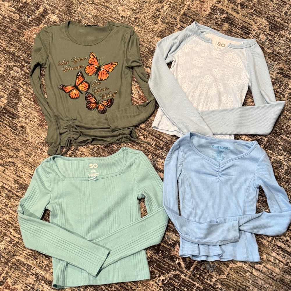 SO Kids' Assorted Long Sleeve Tops - Green, Light Blue, Blue